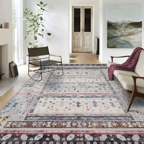 TALETA Teppich Wohnzimmer waschbarer Orientteppich Vintage, Rutschfester Teppich für Schlafzimmer, Küchen, Esszimmer, blau, 160 x 230 cm von TALETA