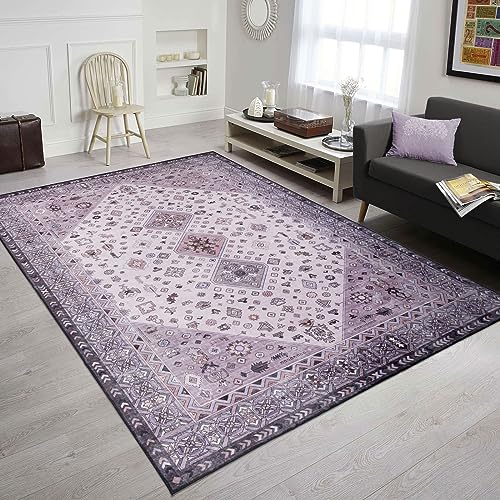 TALETA Waschbarer Teppich Wohnzimmer, Kurzflor Teppich Bunt, Vintage Orientalischer Teppich Groß für Wohnzimmer, Schlafzimmer, Küchen, Esszimmer, Büro - violett 160 x 230 cm von TALETA