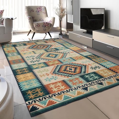 TALETA Wohnzimmer Teppich waschbar in Waschmaschine,Vintage Orientteppich, Carpet for Living Room, Kurzflor Teppich für Schalfzimmer, Esstisch, Küche,Grün, 120 x 170 cm von TALETA