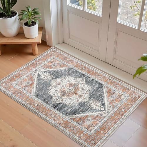 Taleta EMILY Waschbare Fußmatte für den Innenbereich, rutschfest, für Eingangsbereich, Orange, weiche Eingangsteppiche, kleine Teppiche, Vintage-Kurzflor-Fußmatten für Flur, Schlafzimmer (Orange, 50 x Taleta EMILY Waschbare Fußmatte für den Innenbereich, rutschfest, für Eingangsbereich, Orange, weiche Eingangsteppiche, kleine Teppiche, Vintage-Kurzflor-Fußmatten für Flur, Schlafzimmer (Orange, 50 x von TALETA