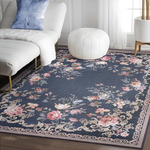 TALETA Teppich Wohnzimmer, waschbarer Teppich Vintage, Blumen Muster Orientteppich für Schlafzimmer, Küche, Esszimmer, Groß: 120x170cm von TALETA