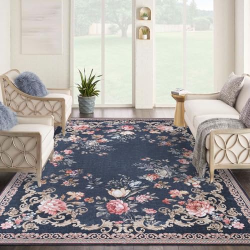 TALETA Teppich Wohnzimmer, waschbarer Teppich Vintage, Blumen Muster Orientteppich für Schlafzimmer, Küche, Esszimmer, Groß: 160x230cm von TALETA