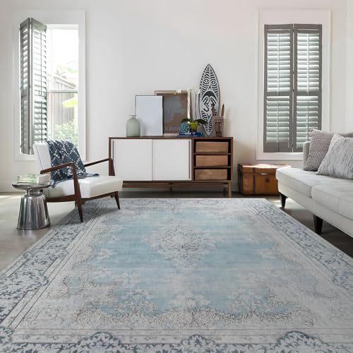 TALETA Teppich Wohnzimmer, Teppich waschbar rutschfest, Bunte Teppiche mit Muster für Wohnzimmer, Schlafzimmer, Vintage orientalischer Teppich Groß: 160 x 230 cm, blau TALETA Teppich Wohnzimmer, Teppich waschbar rutschfest, Bunte Teppiche mit Muster für Wohnzimmer, Schlafzimmer, Vintage orientalischer Teppich Groß: 160 x 230 cm, blau von TALETA