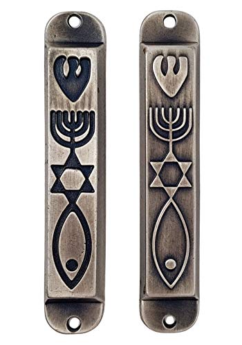 2er Set Mesusa-Koffer aus Zinn mit Schriftrolle für Tür aus Israel Menora Messianic Seal 10cm / 4 Zoll von TALISMAN4U