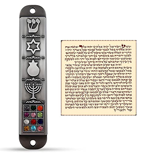 Mesusa-Koffer aus Zinn mit Schriftrolle für Tür, 3D-Jüdischer Davidstern, Jerusalem-Menora, 12 Stämme Israels, Mesusa, Judaica, Geschenk, 10 cm von TALISMAN4U