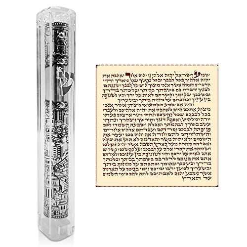 TALISMAN4U Jerusalem, transparente Mesusa-Hülle mit Schriftrolle, silberfarben, Ornament, Hebräisch, Schienbein, klassisch, Israel, Judaica, wasserdichte Tür, Mesusza 12,7 cm von TALISMAN4U