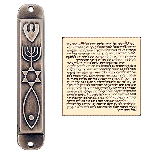 TALISMAN4U Messianische Mesusa-Hülle aus Zinn mit Schriftrolle für Tür, 3D-Menora, Messianisches Siegel, 10 cm von TALISMAN4U