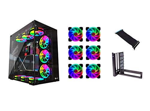 TALIUS Gaming Pack Cronos Black inkl. 9 IRIS Spectrum ARGB Lüfter + Steuergerät und Unterstützung Vertikaler VGA-Riser PCI-E 3.0 PC-Turmspiel ATX aus gehärtetem Glas. von TALIUS