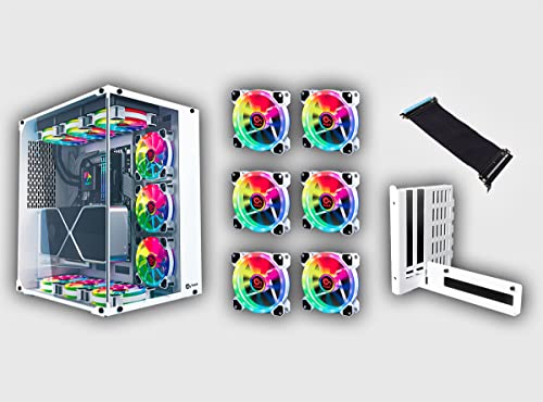 TALIUS Gaming Pack Cronos Frost, inklusive 9 Iris Spectrum ARGB Lüfter + Steuergerät und Unterstützung Vertikaler VGA-Riser PCI-E 3.0 PC-Turmspiel ATX aus gehärtetem Glas. von TALIUS