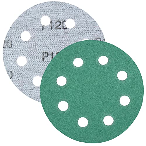 10 Stück Exzenterschleifer Schleifpapier Ø125mm Klett, 8- fach Loch, rund, nass/trocken | Schleifscheiben, Schleifblatt | Klettverschluss | P40 - P2000 (P120, Grün) von TALK-POINT