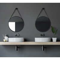 Black Vogue Badspiegel, Dekospiegel, rund, � 50 cm - Badezimmerspiegel - matt schwarz - Aufh�ngband in Lederoptik - Talos von TALOS