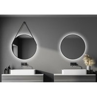 Talos Black Light Badspiegel, Dekospiegel, rund, � 80 cm - Badezimmerspiegel - hinterleuchtete mit LED Beleuchtung in neutralwei� - schwarz von TALOS