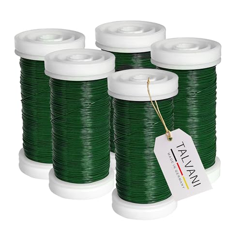 TALVANI Blumendraht [Grün | Gold], 100m x 0,35mm, Bindedraht für Garten, Floristik und DIY-Projekte, Stabil und Flexibel - [3er| 5er] Stück Myrthendraht (5, Grün, 5er) von Talvani