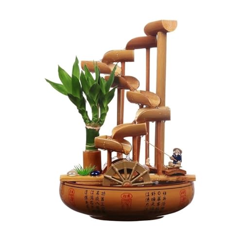Desktop-Brunnen, Keramik-Tischbrunnen mit Bambus-Wasserrad, Feng-Shui-Dekor for das Home Office von TALWHAH