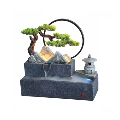 Desktop-Brunnen, Kreativer Tischbrunnen mit Mini-Steingarten-Aquarium, Feng-Shui-Wasserfall-Dekor von TALWHAH
