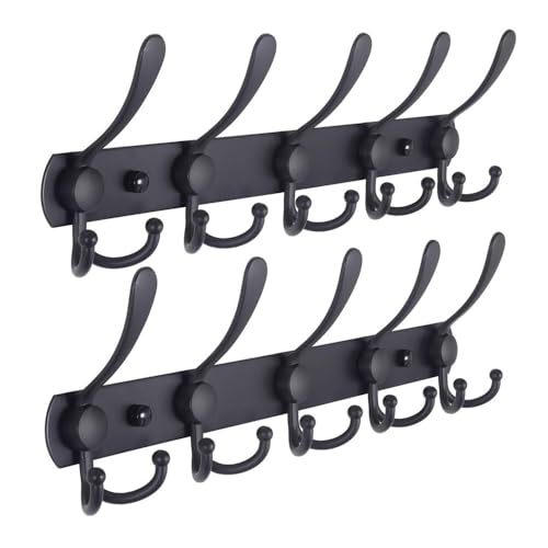 TALWHAH Wandgarderobe, Wandgarderobe mit 5 drei Haken, robuster Edelstahl, schwarz (2 Packungen) von TALWHAH