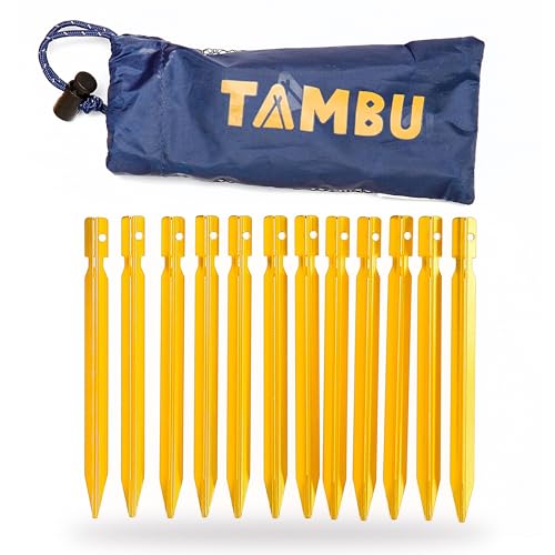 TAMBU Outdoor 12x Hering Aluminium Heringe Set Camping Zubehör stabile Zeltheringe 15cm Ultraleicht Universal Zelthaken sturmsicher auch für Harte Böden Erdnägel Erdspieß von TAMBU