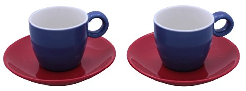 Espressotassen in Vereinsfarben blau/rot Set je zwei Espresso - und Untertassen für Doppio, Ristretto, Lungo, Macchiato, Corretto von TAMLED