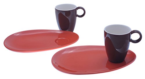 Frühstücksteller mit Kaffeepott in Vereinsfarben braun/orange Set Frühstücksteller mit Kaffeepott in Vereinsfarben braun/orange Set von TAMLED