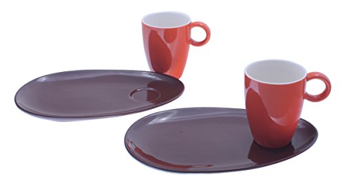 Frühstücksteller mit Kaffeepott in Vereinsfarben orange/braun Set von TAMLED