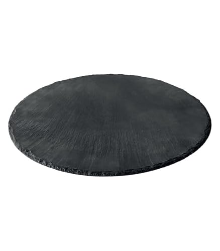 Naturschieferplatte Ø 35 cm auf Drehteller Buffetplatte Schieferplatte Servierplatte Käseplatte Obstplatte Wurstplatte Dekoplatte Untersetzer Kuchenplatte Tortenauslage Fingerfood Dessertteller von TAMLED