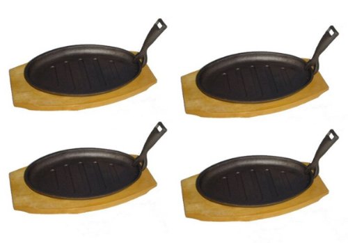 TAMLED SET Servierpfanne oval Gusseisen mit Holzuntersetzer - 4 Stück von TAMLED