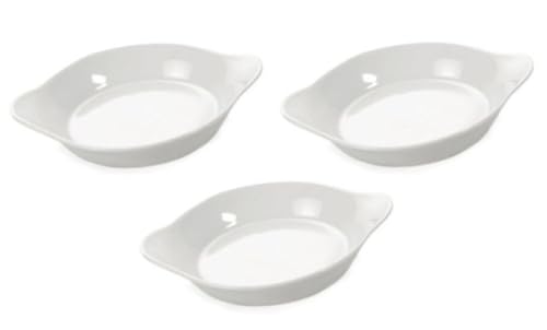 TAMLED Eierpfännchen 3 Stück weißes Hotelporzellan mit Lappengriff Durchmesser 13 cm Servierpfännchen Creme Brulee von TAMLED