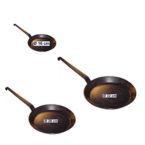 TAMLED Eisenpfanne Set Ø 16 + 28 + 32 cm kaltgeschmiedet von TAMLED