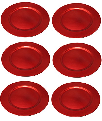TAMLED Platzteller Dekoteller 6 Stück Ø 33 cm rot in wiederverwendbarem Kunststoff von TAMLED