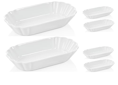 TAMLED Pommesschale Porzellan 6 Stück weiß Currywurst Würstchenteller Servierteller Frites Beilagen Schälchen 24,5x12,7x5 cm von TAMLED