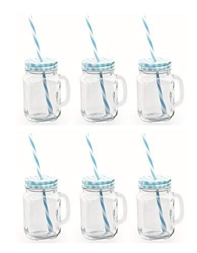Trinkglas mit Deckel und wiederverwendbarem Trinkhalm (blau) von TAMLED