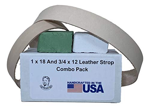 TAMROD HOLDINGS LLC 3/4" x 12" und 1" x 18" Leder Schärfer Combo Pack - Passt zu Ken Onion Worksharp WSKTSKO und Ken Onion Blade Grinder Attachment WSSO81112. Grün und Weiß Buffing Compound enthalten von TAMROD HOLDINGS LLC