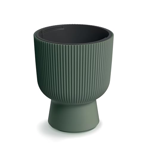 TAMS® Blumentopf LIRONA Elevated Design-Blumentopf mit Einsatz & Rillenstruktur (Grün Pinie, 29,8 cm) von TAMS