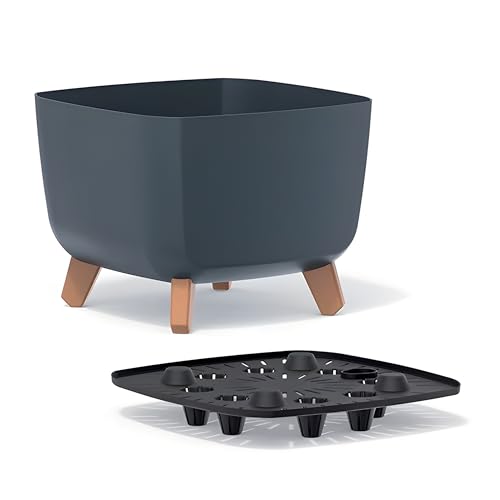 TAMS Blumentopf CUBELLA Moderner Pflanztopf mit Holzoptik-Beinen für drinnen & draußen (Anthrazit, 29 cm) von TAMS