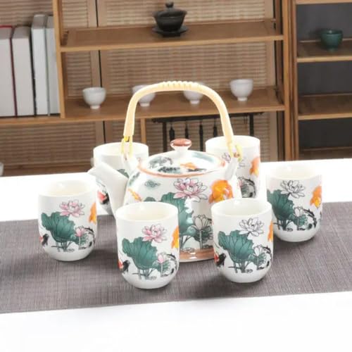 1 Kanne 6 Tassen kreatives Keramik-Teeset, handgefertigte Teekanne, Tasse, chinesisches Porzellan, Geschenk, Kung-Fu-Blumen-Tee, Teegeschirr, Büro, Reisen, Teegeschirr 1 Kanne 6 Tassen kreatives Keramik-Teeset, handgefertigte Teekanne, Tasse, chinesisches Porzellan, Geschenk, Kung-Fu-Blumen-Tee, Teegeschirr, Büro, Reisen, Teegeschirr von TAMTAK
