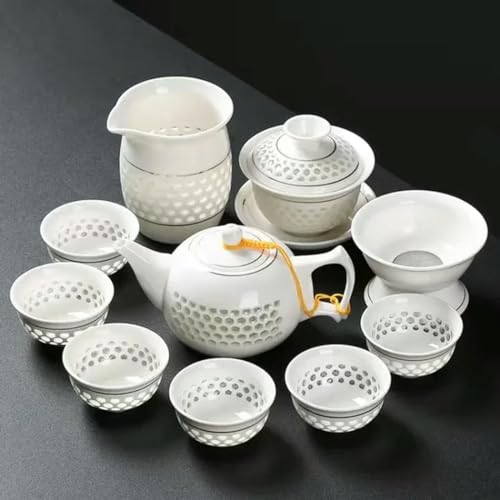 11 stücke Hohl Waben Kung Fu Tee-Set Blau und Weiß Porzellan Trinkgeschirr Keramik Glas Teetasse Teekanne Gaiwan Sieb fair Tasse von TAMTAK