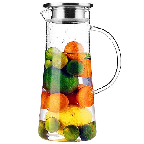 TAMUME 1,5 Liter Wasser Pitcher Obst Wasserkrug mit Edelstahl Deckel und Glas Teekanne mit Infuser von TAMUME