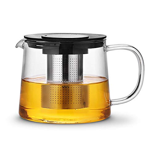 TAMUME 1000ml Boroscilikat Glas Teekanne mit Edelstahl-Sieb und Flachem Deckel mit Sperren Entwurf (1000ml Verschlussdeckel) von TAMUME