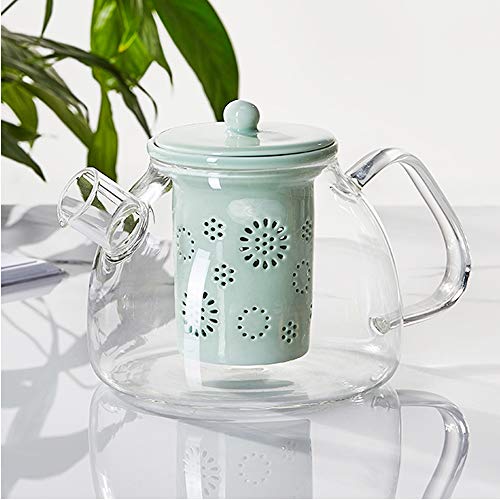 TAMUME 1000ml Glas Teekanne mit Porzellan Teekanne Sieb (Green) von TAMUME