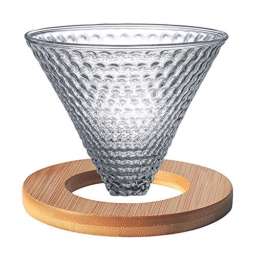 TAMUME 12cm Glas Kaffee-Tropfer mit Holzstütze Kaffeefilter Kaffeebereiter Glas (Dunkles Holz) von TAMUME