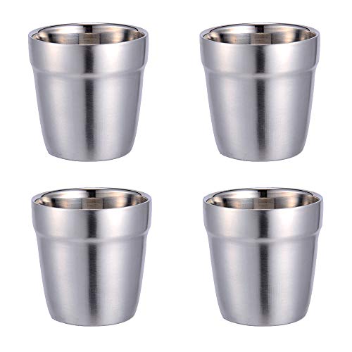 TAMUME 180ml Edelstahl Mini Becher Set von 4 Haltbare Becher für Kinder Stapelbarer Becher Bier und Cocktailbecher von TAMUME