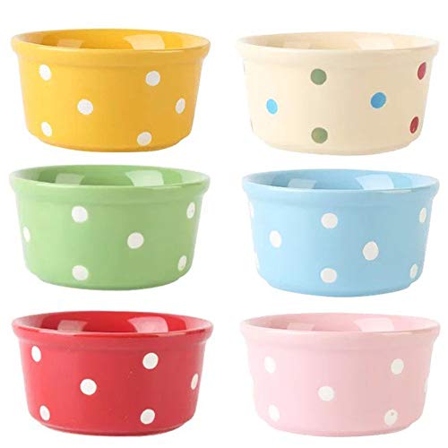 TAMUME 200ml Porzellan Auflaufförmchen und Soufflé Gerichte zum Backen von Creme Brulee, Tupfen Design Keramik Backform Set mit 6 Puddingschalen von TAMUME
