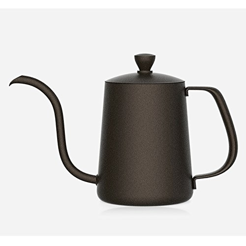 TAMUME 350ml Tropfwasserkocher mit 4MM Tülle Drip Kettle Antihaft Beschichtung für Drip Kaffee und Edelstahl-Körper Kaffeefilterhersteller (Schwarz mit Deckel) von TAMUME