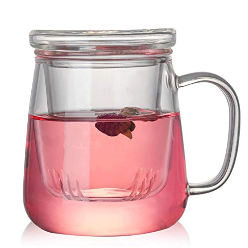 TAMUME 400ml Teetasse Glas mit Deckel und Sieb Teekanne 1 Person (Brise 400ml) von TAMUME