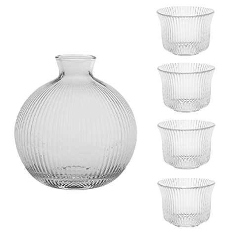 TAMUME 5-Teilige Japanische Sake-Flasche aus Glas mit 4 Sake-Bechern aus Glas (klar) von TAMUME