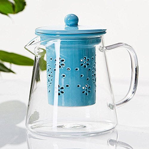 TAMUME 500ml Glas Teekanne mit Porzellan Teekanne Sieb (Blue) von TAMUME