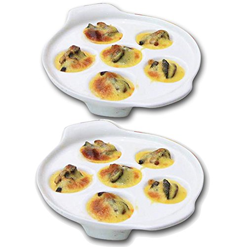 TAMUME 6-Loch Keramik Schneckenschale und Escargot Tablett Weißes Porzellan Schneckenplatte mit leicht zu Haltendem Griff (Set von 2) von TAMUME