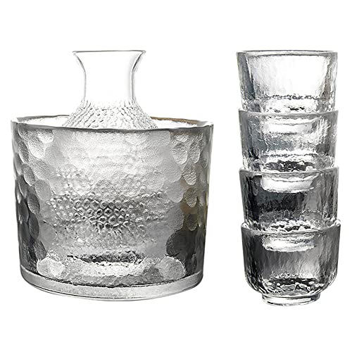 TAMUME 6-Teilige Sake-Flasche aus Glas und Sake-Kühler/Wärmer, mit 4 Glas-Sake-Bechern von TAMUME