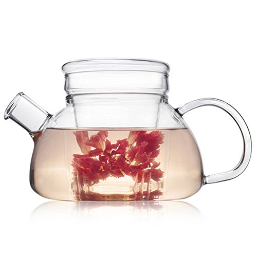 TAMUME 600ML Nordisch 3-in-1 Glas-Teekanne mit abnehmbarem Glas-Infuser mit großem Ausguss Non-Drip Fussfreies Gießen von TAMUME