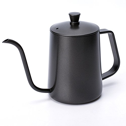 TAMUME 600ML Schwarze Teflon-Beschichtung 5mm Gänsehals Ausguss Tropfschale, Kaffeekessel Edelstahl Tropf-Teekessel für Kaffeekanne Wasserkessel mit Schwanenhalstülle (600ml) von TAMUME